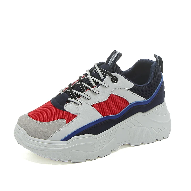 Bomlight разноцветные мужские кроссовки; обувь для папы на массивном каблуке; мужские лоферы; кроссовки на толстой подошве; zapatillas hombre Tenis - Цвет: White Red E