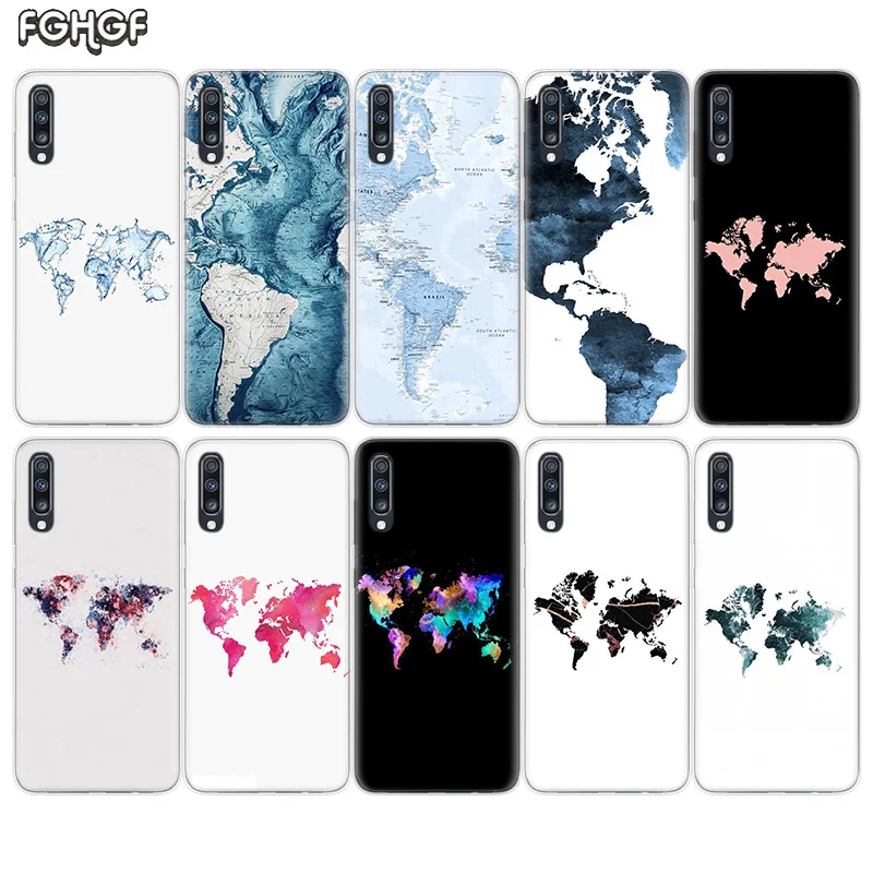 

World Map Lovely Design Rubber Case For Samsung Galaxy S9 S8 A6 A8 J4 J6 Plus + J8 A7 A9 2018 Note 10 Pro 9 8 S7 S6 Edge Cover