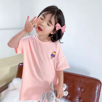

Girls Summer Home Wear Dress Fashion Ice-cream Rainbow Printed Loose Short-sleeved Sleeping Dress