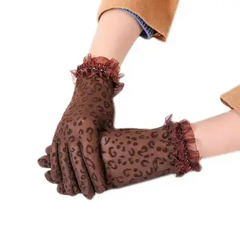 

1pairs Fashion Black Leopard Lace Sunscreen Gloves Uv-proof Thin Driving Gloves Mesh Short Ladies Bridal Gloves Gloves Wome F2Y3
