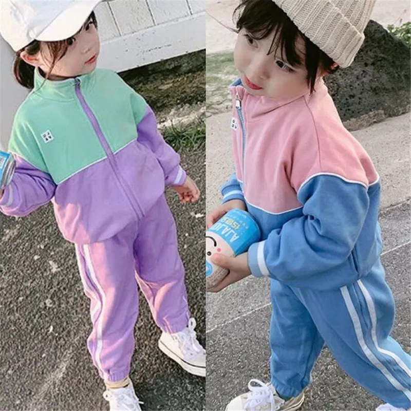 

Baby Girls Autumn Clothes Set Kids Long-sleeved Clothing Zipper Coats+Color Matching Pants 2Pcs Sport Suit Children's Casual Set