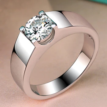 

1 Carat 18K White Gold Moissanite Diamond Luxury Ring Round Classic Men Wedding Party Engagement Anniversary Ring Men 1 CT VVS