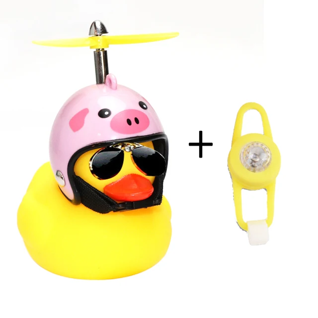 Small Yellow Bike Duck Bicycle bell Luminous Airscrew Helmet Duck Ducky Bicycle Wind Motor Riding Cycling Lights Horn Pig Light