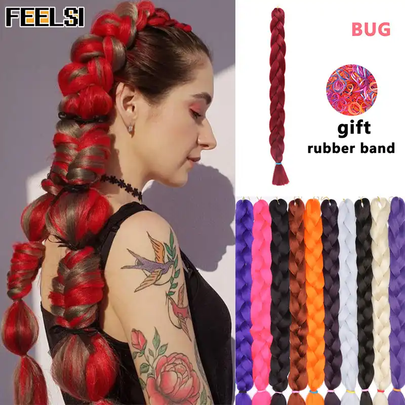 Feelsi Braiding Hair One Piece Inch Synthetic Heat Fiber Braid 165g Piece Pure Color Crochet Jumbo Braid Hair Extensions Aliexpress
