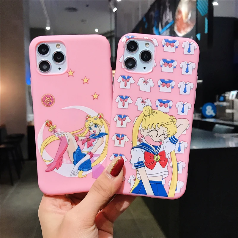 

Pink Sailor Moon mobile phone case for iphone11 11pro 6 6s 7 8PLUS X XS max XR soft silicone TPU cute cartoon anime back cover