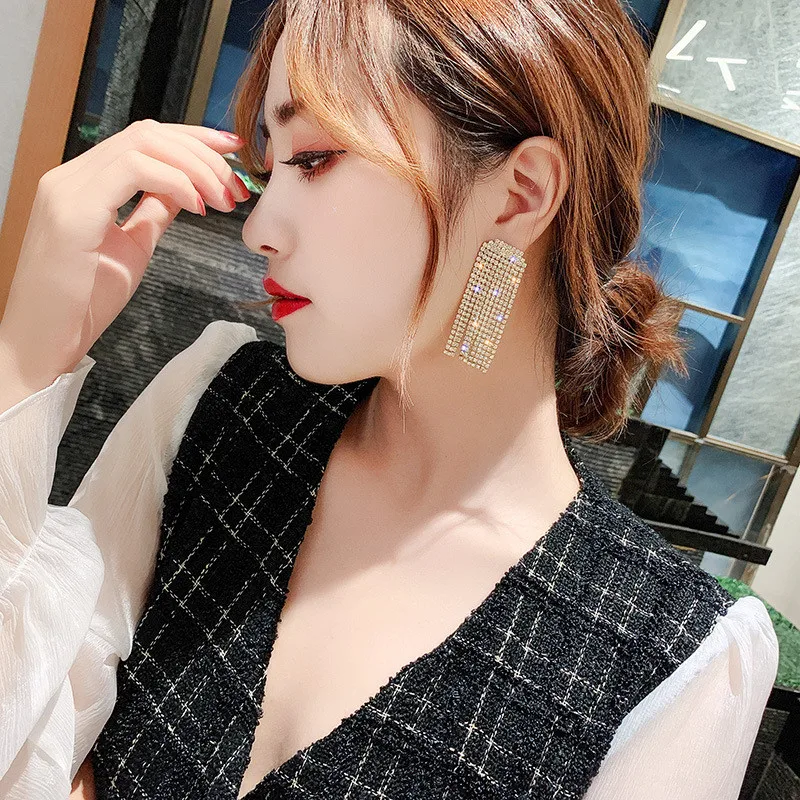Женские длинные серьги подвески FYUAN золотистые/Серебристые с кисточками