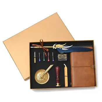 

Retro Vintage Calligraphy Feather Fountain Pen Writing Ink Leather Notebook Set K1AB