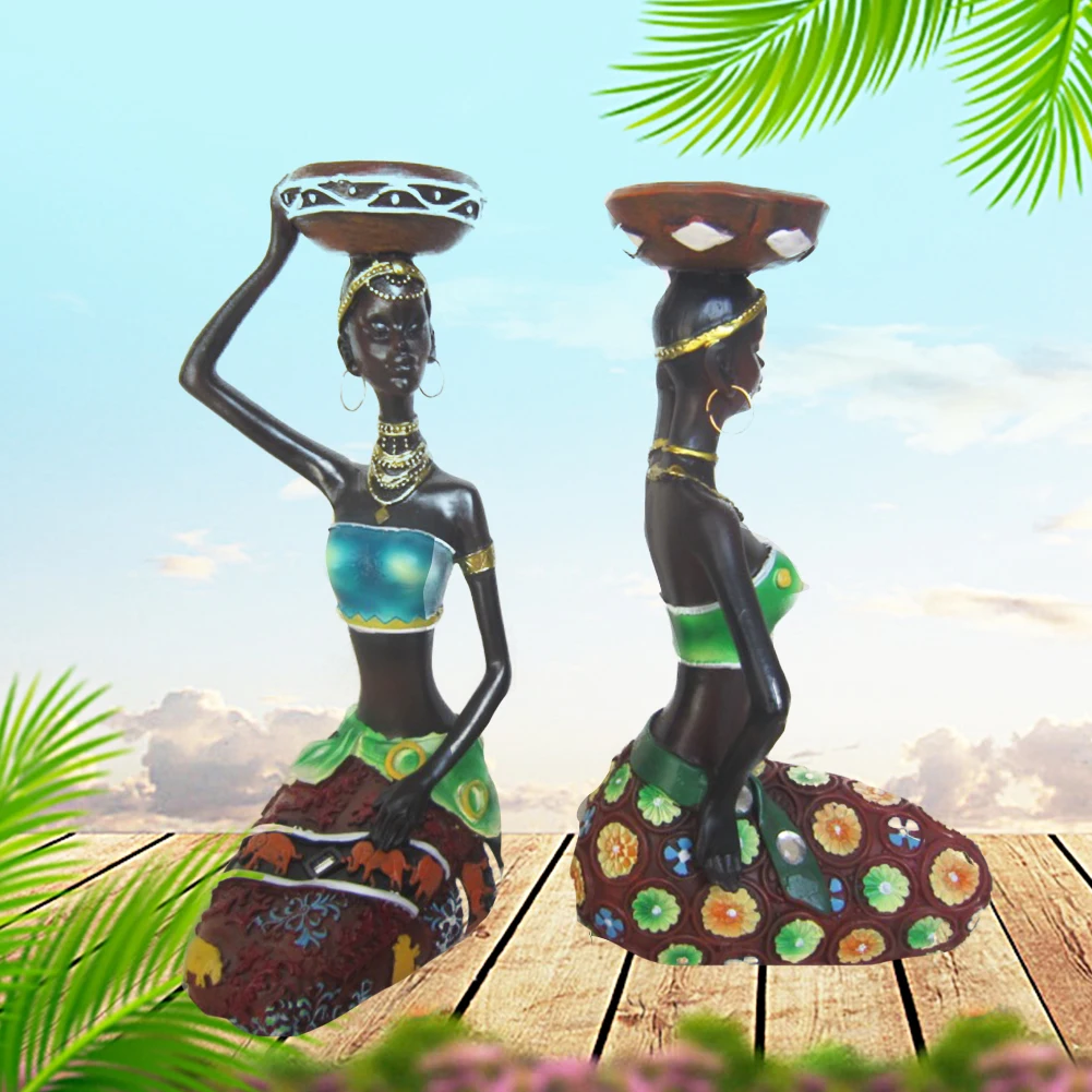 Ceny 2 sztuk Craft odporność na wilgoć świecznik małe ozdoby ślubne obiad posąg z żywicy afrykańskich kobiet Home Decor prezent restauracja