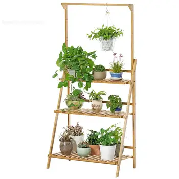 

Bamboo Plant Stand Flower Pot Display Multi-layer Shelf with Hanging Rod Pants Rack/Holder/Organizer