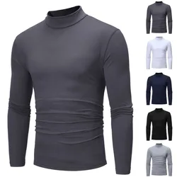 Winter Warm Half High Collar Fashion Thermal Underwear Men Mock Neck Basic Plain T-shirt Blouse Pullover Long Sleeve Top Fashion