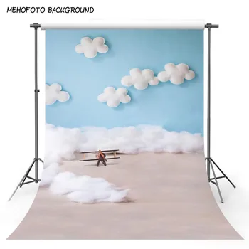 

Photography Background Cotton Clouds Blue Wall Plane Children Backdrops for Photo Studio