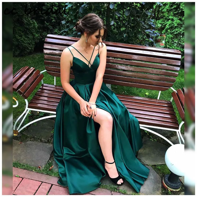 

Emerald Green Prom Dresses Long 2020 Sexy Split rochii Dress Woman Party Night Plus Size Elastic Satin Vestidos largos de fiesta