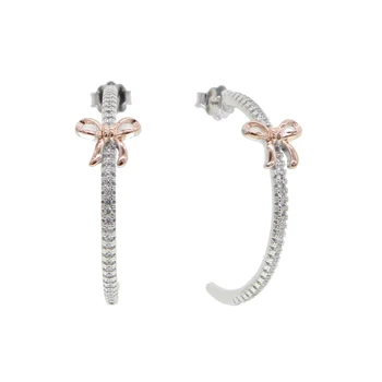 

Geometric Chic women jewelry cute lovey pin bow tie clear sparking cz circlel hoop earring fashion