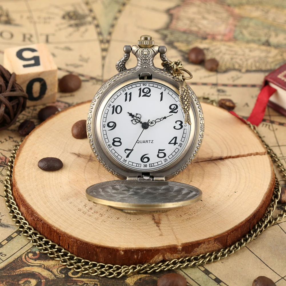 Typical Big Fish Pattern Case Pocket Watch Men Large White Dial Slim Chain Clock Pendant Watches 5
