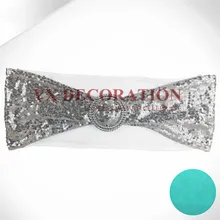 100 шт одна сторона блесток лайкра повязка на стул лента с завязкой с пряжкой для украшения свадебного стула