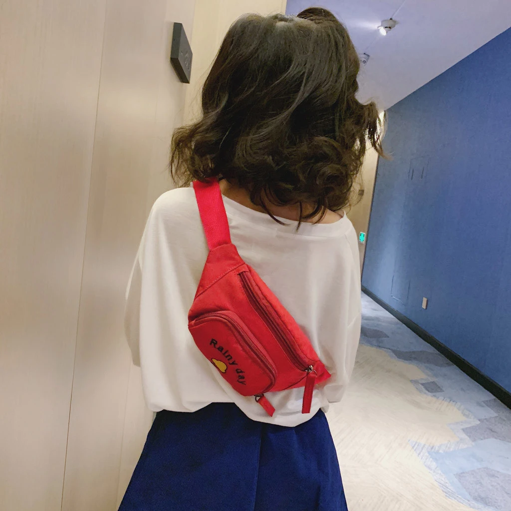 2019 Hot Sale Solid Color Child Joker Crossbody Waist Purse Cartoon Canvas Zipper Chest Bags Pocket Pocket Shoulder Bag 826