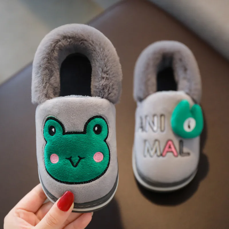

Children's Slippers Winter Baby Boy Flip Flops Home Toddler Girls Slipper Indoor Cotton Shoes Cartoon Frog Skid Warm House Flats