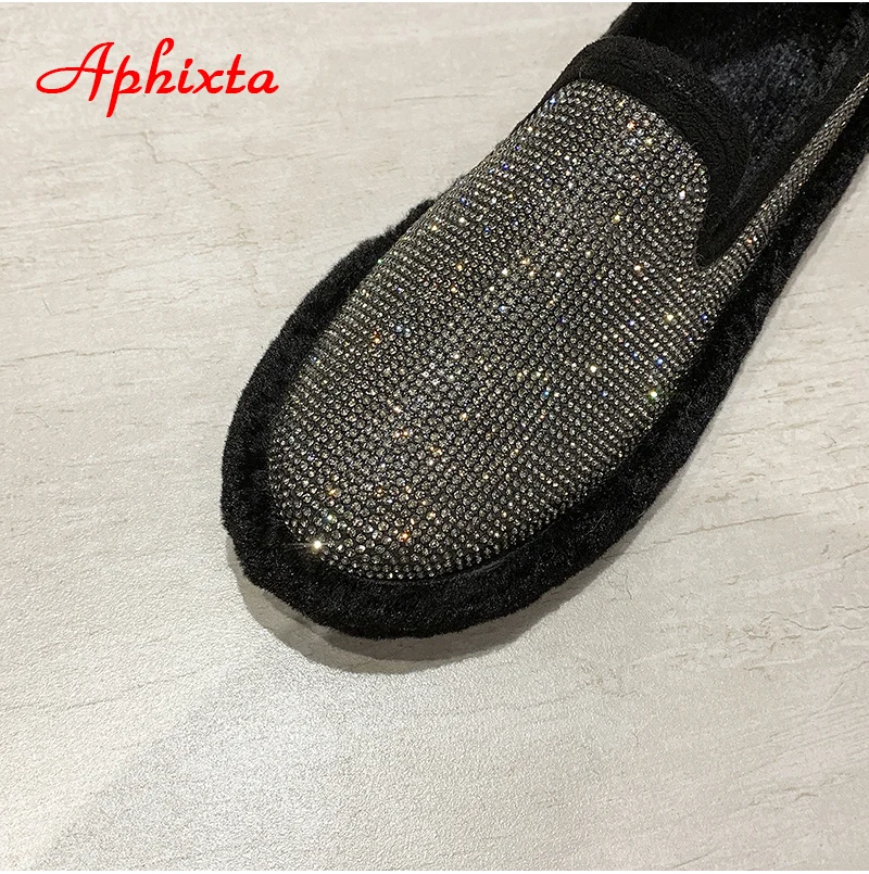 Aphixta/теплая обувь на меху; женская обувь на плоской подошве; Роскошные блестящие Прозрачные ботинки; зимняя обувь; женская обувь без шнуровки; обувь на плоской платформе со стразами