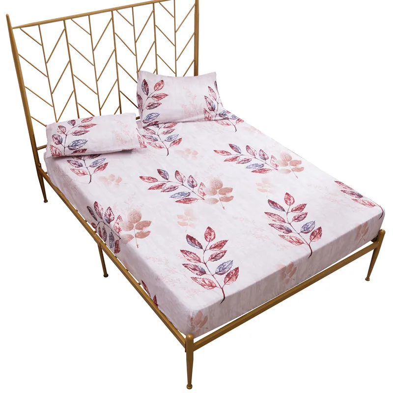 

2019 New Floral Waterproof Mattress Cover Printed Beautiful Bed Protector Pad White Leaves Anti Dust Mite Bed Linens 160x200cm