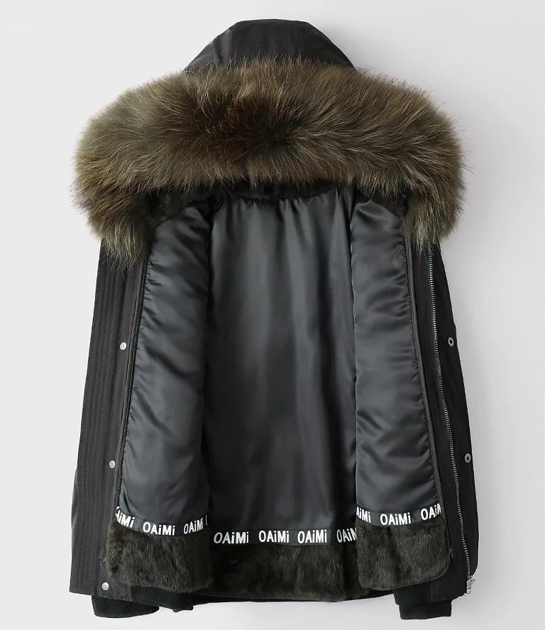 Пальто из натурального кроличьего меха для мужчин, куртка из овечьей шерсти, зимние парки с воротником из меха енота, зимняя верхняя одежда, теплая ветровка, 5XL