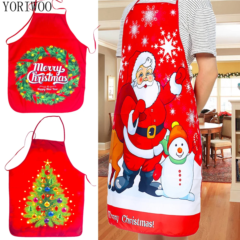 

YORIWOO Santa Claus Christmas Apron Kitchen Apron Woman Men Merry Christmas Decorations for Home 2019 Xmas Tree New Year Gifts