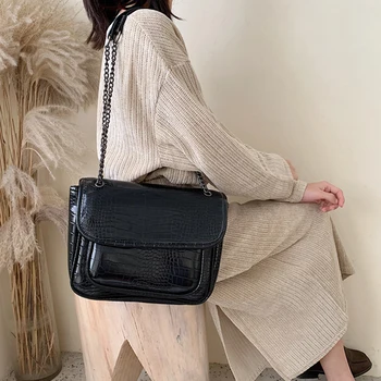 

Fashion Large Capacity Alligator Shoulder Bags Women 2019 Quality Leather Crossbody Bags For Women Crocodile Pu Chains Handbags