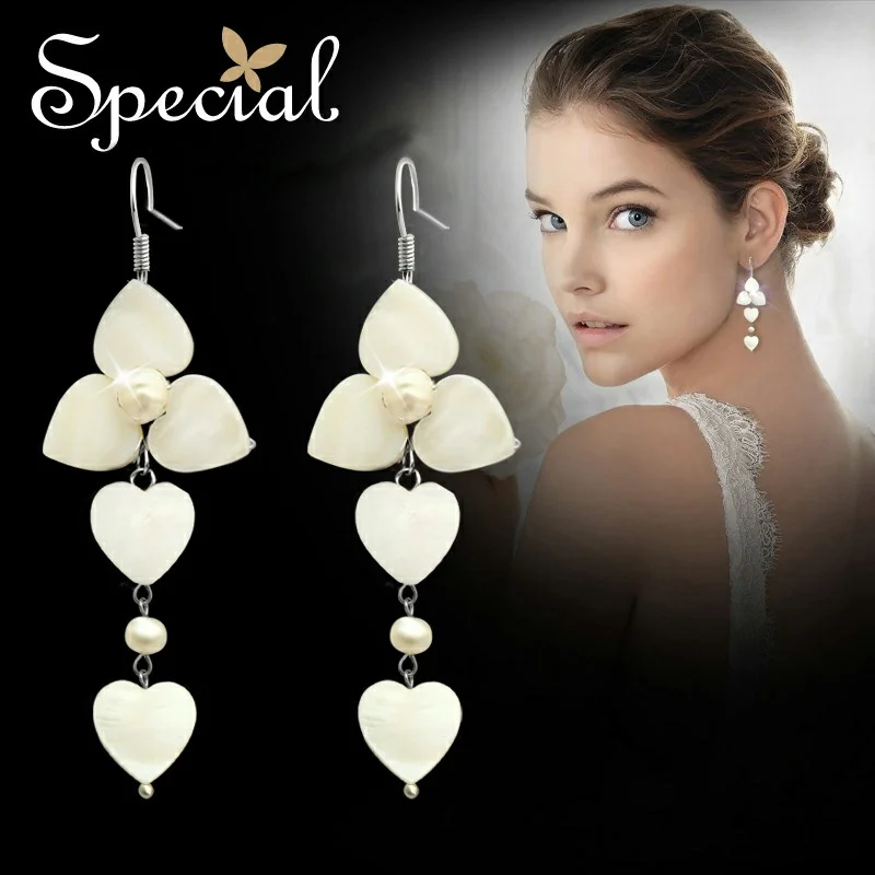 Special New Fashion Sea Shell Drop Earrings 925 Sterling Silver Jewelry Natural Pearl Long