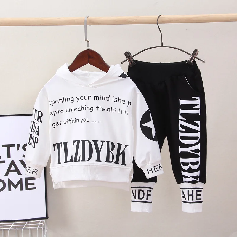 Spring Autumn Baby Boys Girls Cotton Clothes Children Letter Hooded Pants 2Pcs/Sets Infant Kid Fashion Toddler Casual Tracksuits