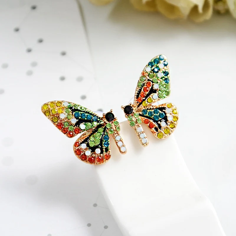 

Personality Short Butterfly Ear Nail Stud Earrings For Women Colorful Drill Rhinestone Butterfly Wing Simple Temperament Earring