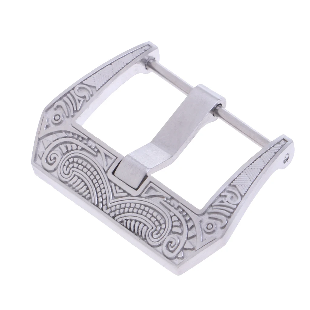 Flower Engraving Steel Screw-In Watch Buckle 22mm Replacement Clasp Crafts