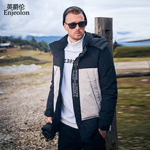 Enjelon, Белые парки на утином пуху, зимняя мужская куртка, новинка, теплая ветрозащитная Повседневная Верхняя одежда, пальто размера плюс, парки YR924