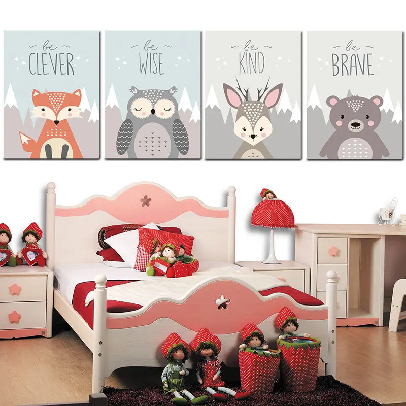 Cute Animal Canvas No Frame Art Print Painting Poster Funny Cartoon Animal Wall Pictures For Kids Room Decoration