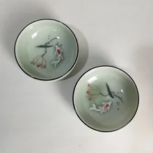 Чайный набор Celadon, ручная роспись, керамическая чашка, набор для чая, аксессуары для дегустации, чайные чашки, 3D золотая рыбка, маленькая чайная чаша
