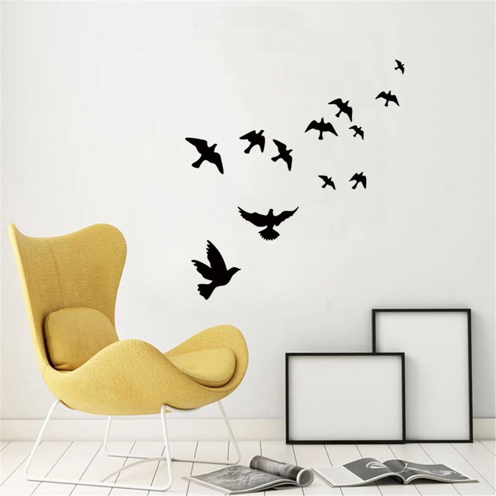 Group of birds Wall Sticker Black carved PVC Living room Sofa TV background decor Mural Decals art stickers wallpaper WL2071 | Дом и сад
