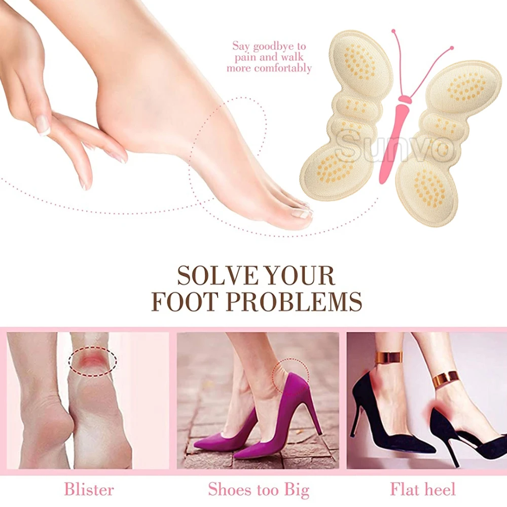 Shoe Insoles 4 Pairs Women Insoles for Shoes High Heels Adjust Size Adhesive Heel Liner Grips Protector Sticker Pain Relief Foot Care