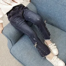 Г. Весенне-осенние новые товары, брюки с бусинами в Корейском стиле ковбойские брюки с поясом Джинсы для больших мальчиков и девочек