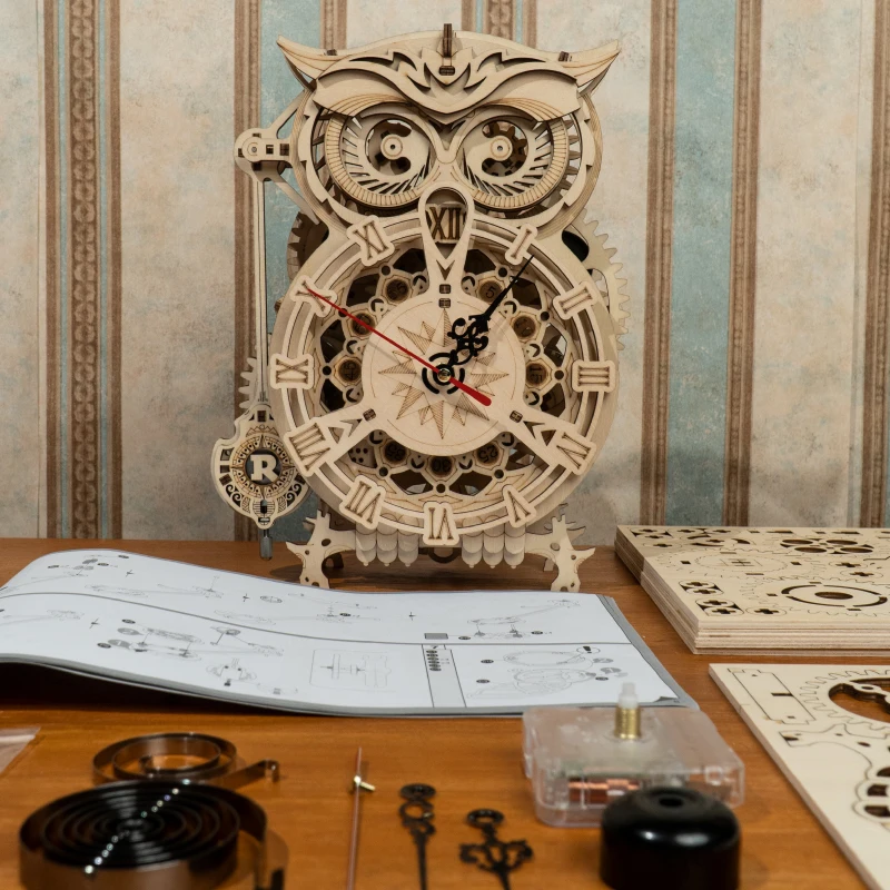 Robotime Rokr 161 шт креативные DIY 3D часы сова деревянная модель наборы строительных
