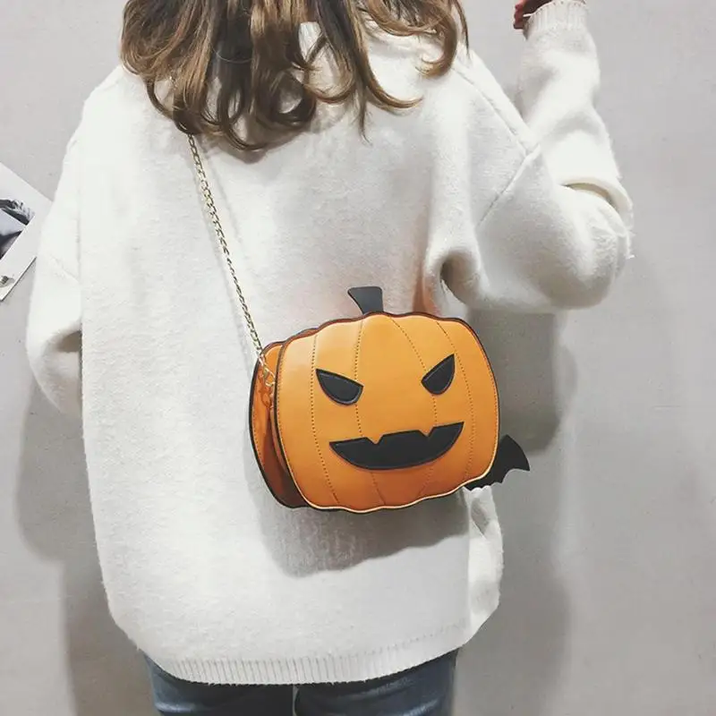 Halloween Pumpkin Shoulder Crossbody Bag PU Leather Women Halloween Small Chain Messenger Bags