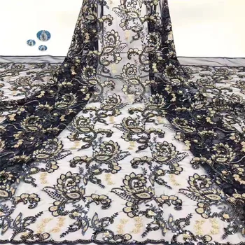 

2020 Wholesale high-quality gauze lace African lace fabrics and sequins African French wedding lace fabrics 5 yards