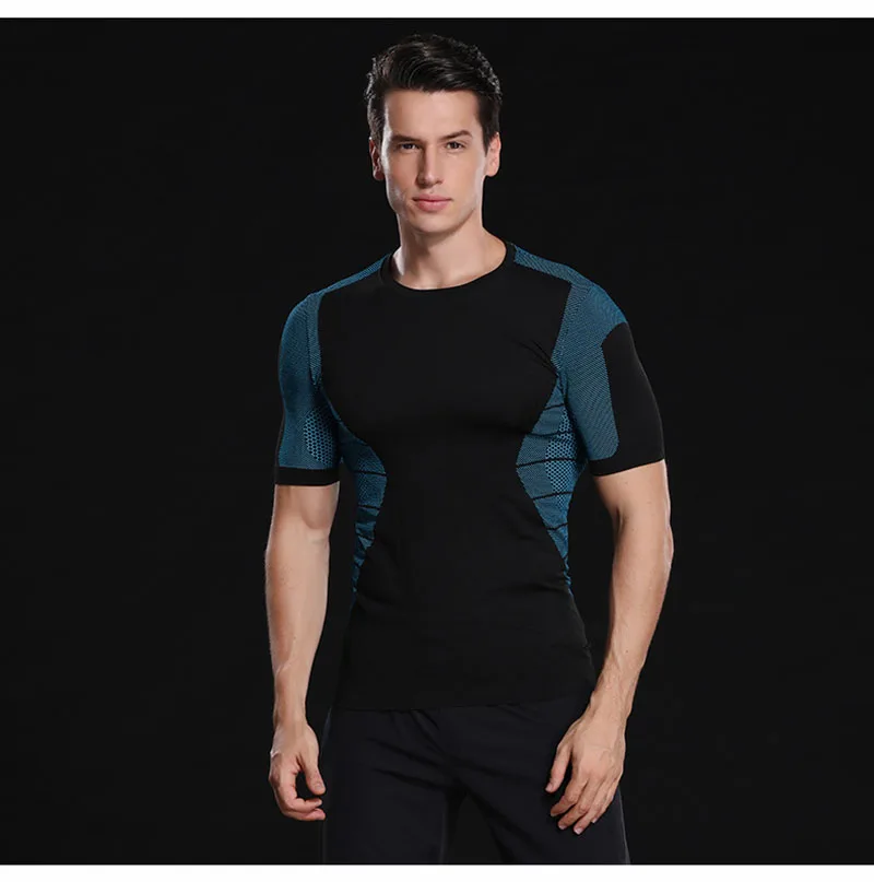 

New Quick Dry Running Shirt Men Bodybuilding Sport T-shirt Short Sleeve Compression Top Gym t Shirt Men Fitness Shirt