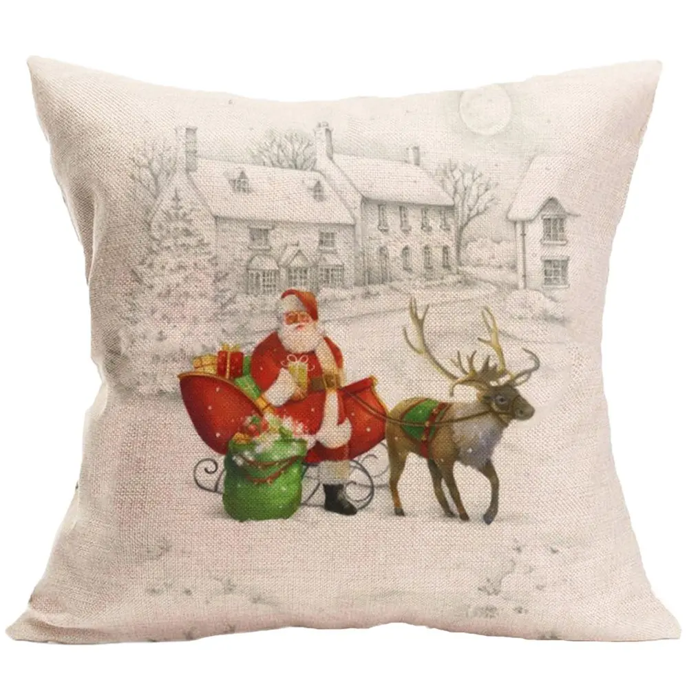 Santa Claus Christmas House Magpie Linen Pillow Cover Sofa Cushion Cover Home Decoration can be customized for you 40x40 50x50