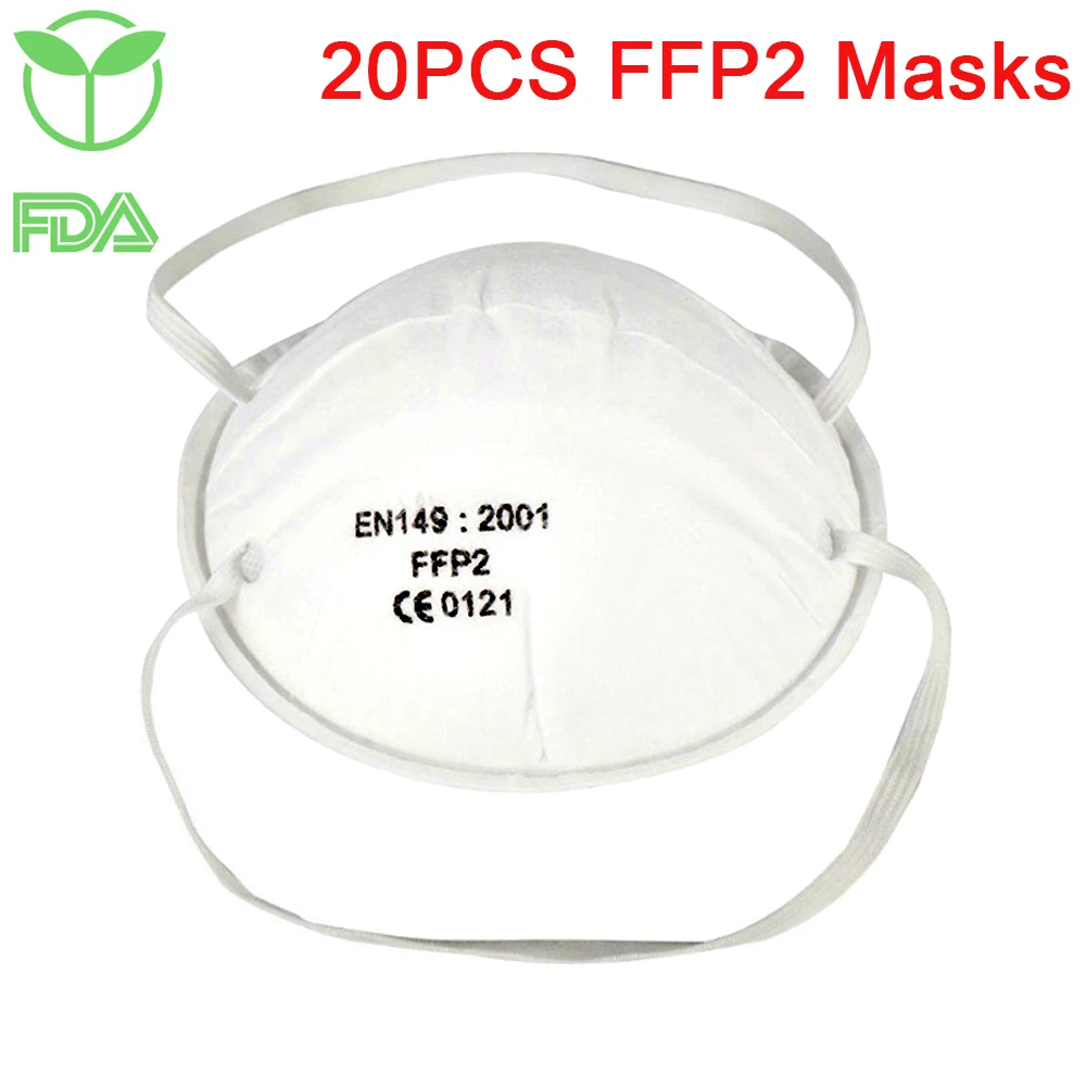 

20pcs Cup Type 3-layer FFP2 Masks Dustproof Breathable Face Mask Respirator Multifunctional Non-woven Mask without Breath Valve