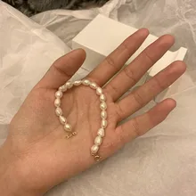 Золотой Круглый браслет с застежкой, жемчужный браслет из настоящего пресноводного жемчуга, изящный белый жемчужный браслет для женщин