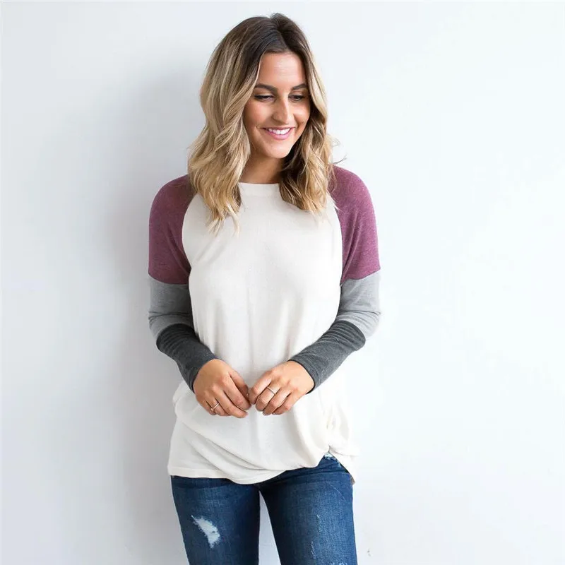 

2020 New Fashion Spring Autumn Tees Women Long Sleeve T-Shirt Pullover Tees Patchwork Casual Ladies Female O-Neck Tops