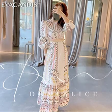 Zimm Брендовое подиумное дизайнерское винтажное платье с вышивкой, с оборками, с длинным рукавом, Пляжное богемное платье, Европейское элегантное женское платье