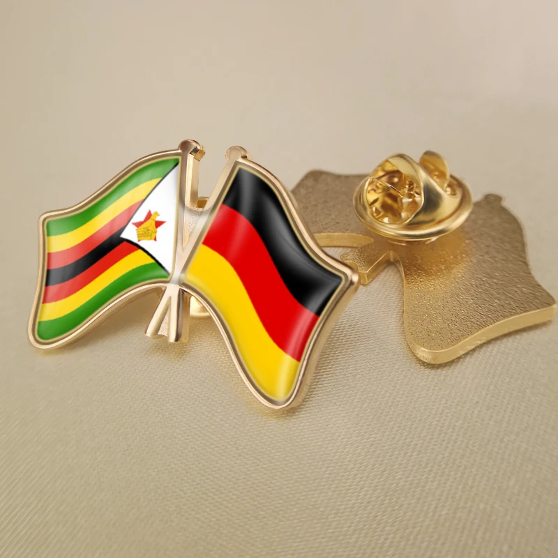 

Zimbabwe and Germany Crossed Double Friendship Flags Lapel Pins Brooch Badges