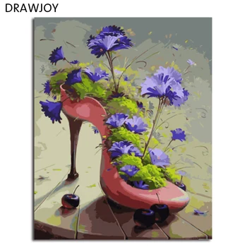 

DRAWJOY Flower And High Heels Framed DIY Painting By Numbers On Canvas Painting And Calligraphy Wall Art For Home Decor