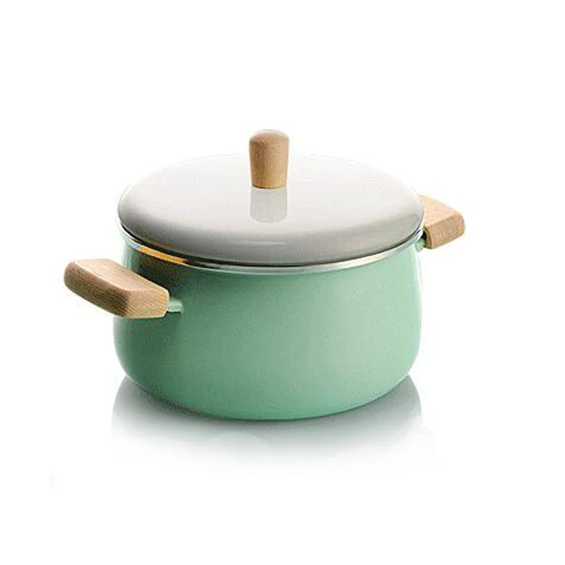 Эмалированный суповый горшок мини молоковарка кастрюля Антипригарная посуда для варки с крышкой кухонная посуда для индукционной Плита Газовая плиты мультяшная чашка - Цвет: green B