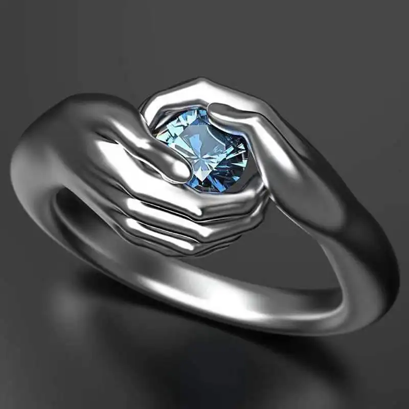 New Arrival Women's Rings Hands Embracing Blue Gemstone Engagement gifts Luxury Jewelry for Women Wholesale | Украшения и