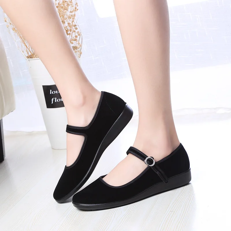 

2019 Spring And Autumn Old Beijing Cloth Shoes Work Women's Flat A- line with Shoes Hotel Going to Work Etiquette Dance Black Fa